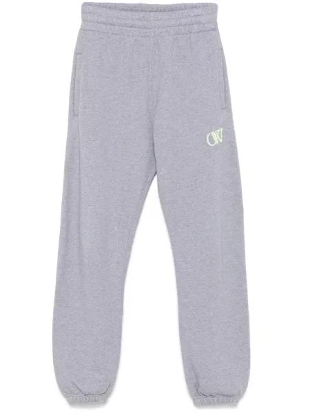 Pantaloni Off-white cu broderie alb