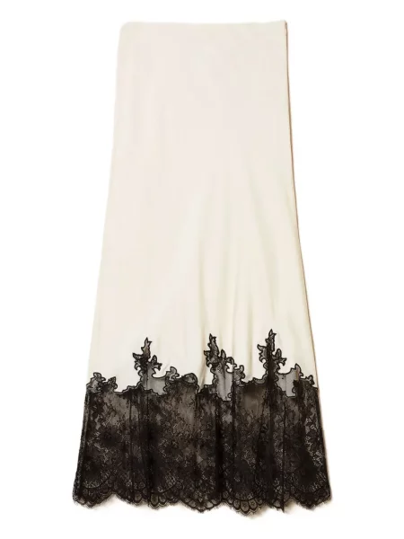 Fustă midi Twinset din dantelă până la genunchi alb