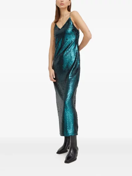 Rochie midi Samsøe Samsøe cu paiete până la genunchi de costum verde