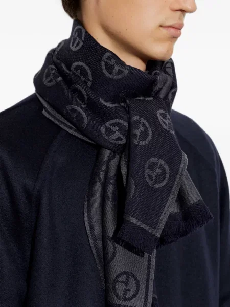 Fular Giorgio Armani cu franjuri albastru