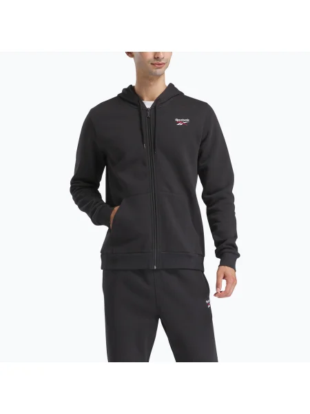 Мъжки суитшърт Reebok Identity SL Fleece FZ черен/бял/векторно червен бяло