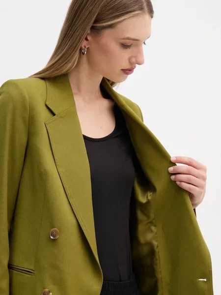 Піджак з домішкою вовни United Colors of Benetton двобортний однотонний зелений