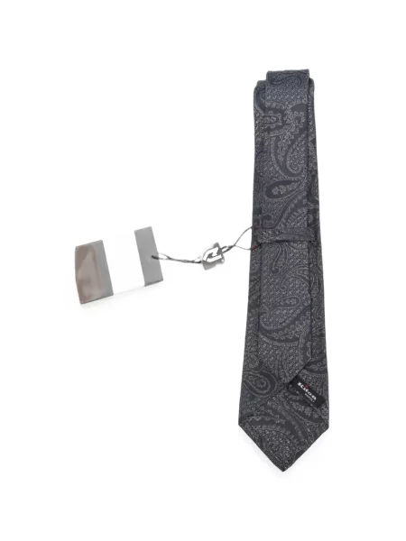 Cravată Kiton cu imagine cu model paisley negru