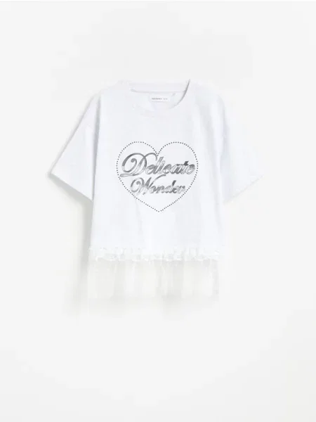 Reserved Tricou cu finisaj din dantelă deschis gri