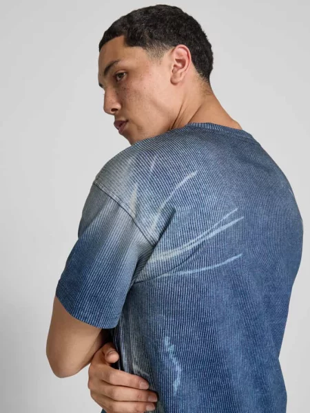 T-shirt z prążkowanym okrągłym dekoltem Diesel niebieska