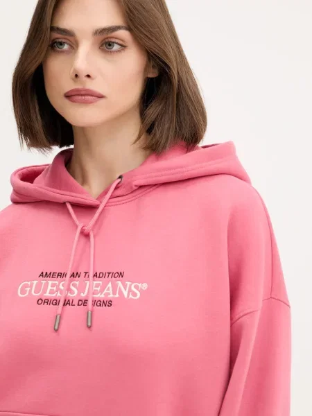 Кофта Guess Jeans з капюшоном з аплікацією білий