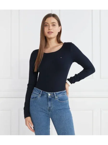 Tommy Hilfiger Blúz RIB O-NK LS | kék