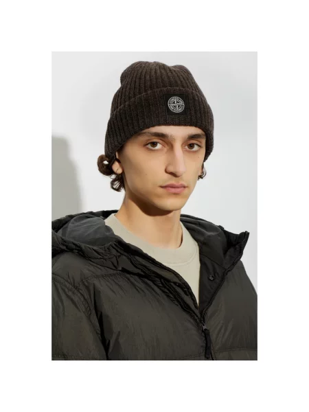 Lekka czapka Stone Island wełniana z kamieniami zielona