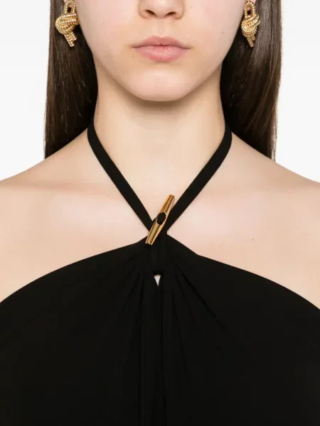 Rochie maxi Moschino cu gât halter de costum negru