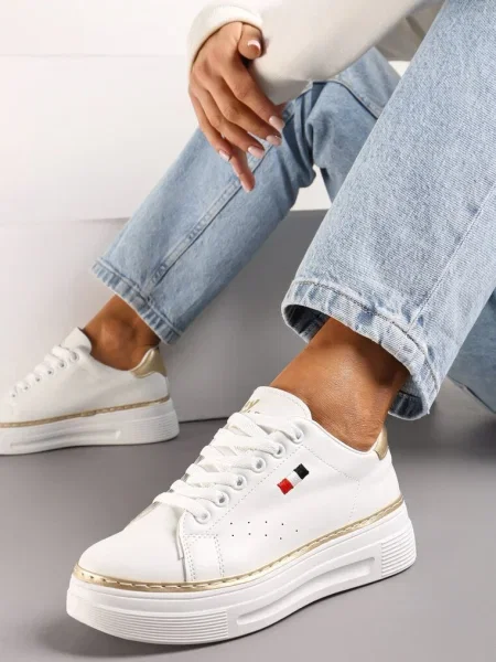 Biało-Beżowe Sneakersy na Platformie z Minimalistycznym Obszyciem Wokół Podeszwy Ansinrea białe