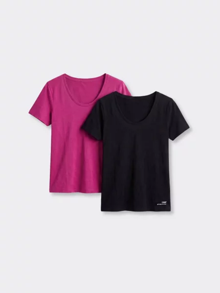 OWN Off With Nature Tričko T-Shirt Scollo Profondo Fucsia e Nero Set da 2' černá