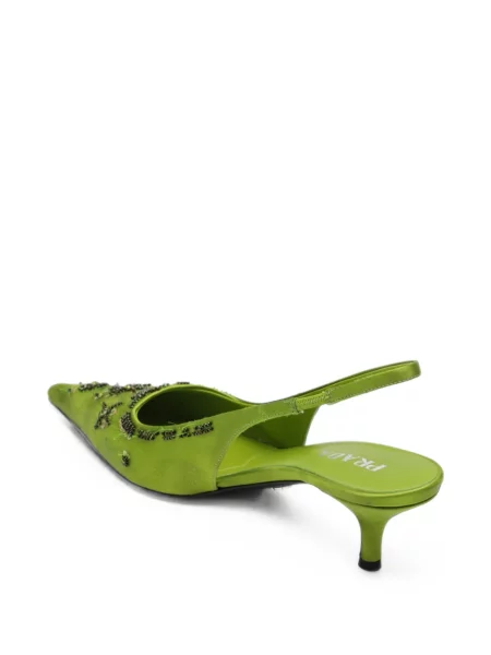 Pantofi cu toc Prada din satin slingback verde