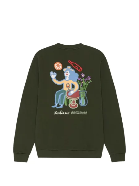 Pulover Les Deux cu imagine cu decolteu rotund verde