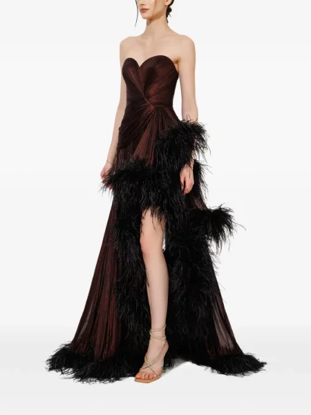 Rochie Iris Serban cu pene maro