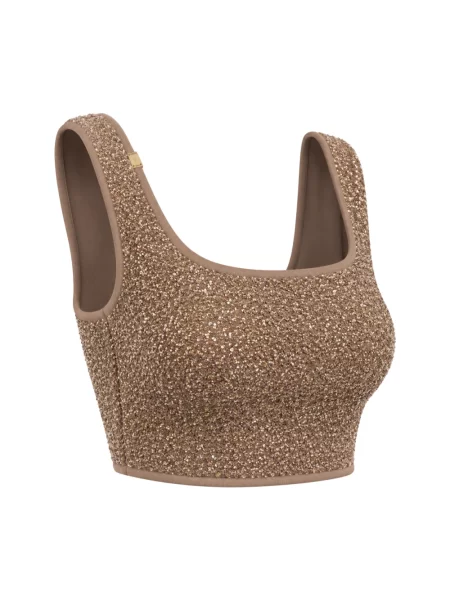 Top Elisabetta Franchi skórzany brązowy