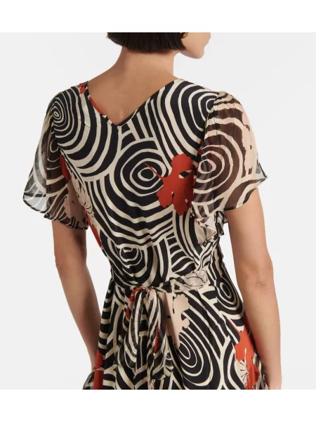Rochie maxi Rixo de mătase cu imagine de costum alb