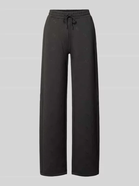 Spodnie dresowe o kroju wide fit z nadrukiem logo allover model Calista' Guess Activewear czarne