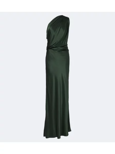 Rochie The Sei din satin drapată cu un umăr gol verde