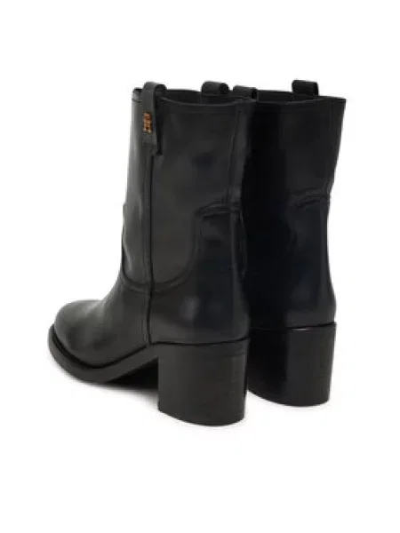 Tommy Hilfiger Čizme Riding Lthr Mid Boot Block Heel crna