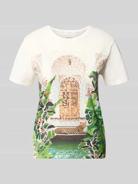 Męski t-shirt w kroju regular fit z nadrukiem z motywem na całej powierzchni Marc Cain biała