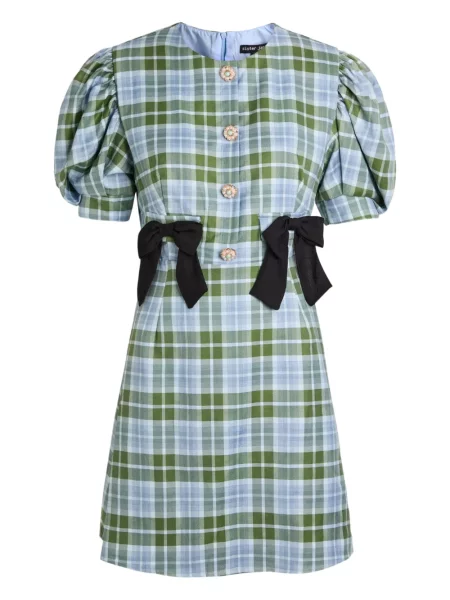 Sukienka Sister Jane z kokardką w kratkę garniturowa zielona