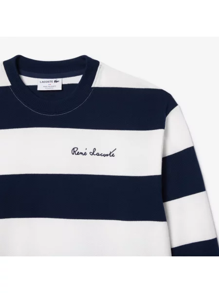 Lacoste Bluza Z Okrągłym Kołnierzykiem W Paski granatowa