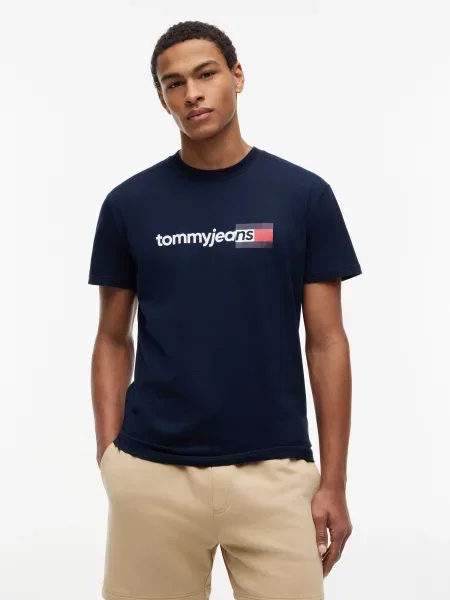 Tommy Jeans Majica ENTRY DNA temno / rdeča / bela modra