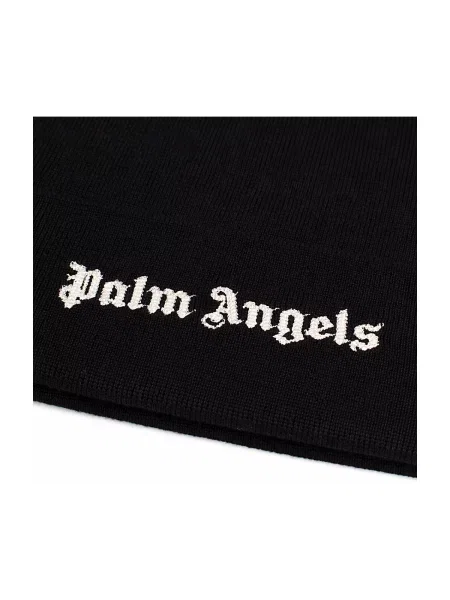 Vlnená klasická čiapka Palm Angels s autogramom čierna