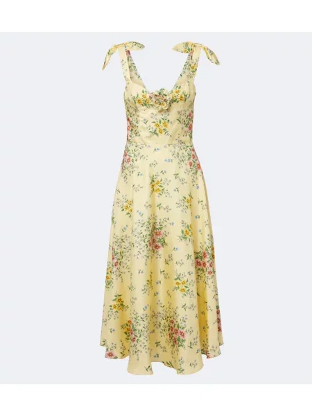 Rochie midi Rodarte de mătase cu model floral galben