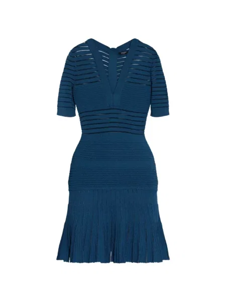 Rochie mini Balmain tricotate cu decolteu în V albastru