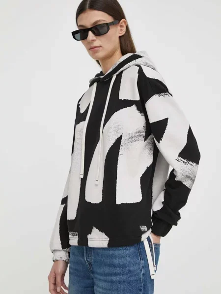 Суичър с качулка G-star с качулка с принт черно