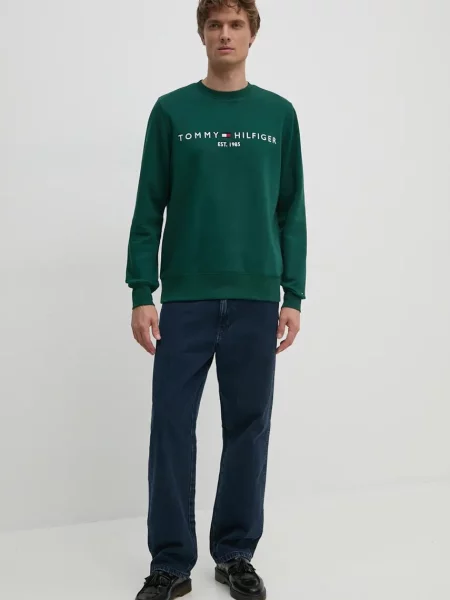 Tommy Hilfiger pulover z bombažem zelena