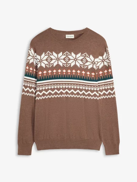 Sweter w norweski wzór o kroju regular fit brązowy