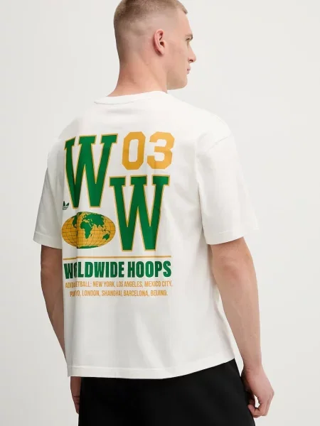 Тениска adidas Originals Glbl Hoops Tee с принт бежово