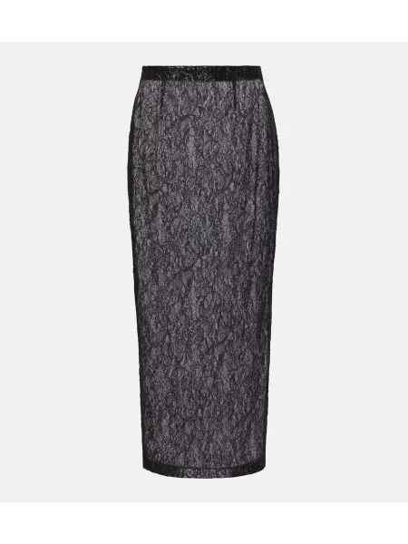 Fustă midi Wardrobe.nyc cu model floral din dantelă până la genunchi negru