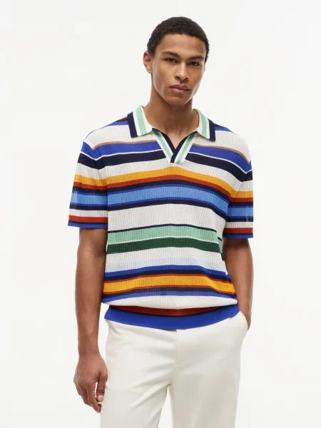 TOMMY HILFIGER Sveter modrá / námornícka modrá / oranžová biela