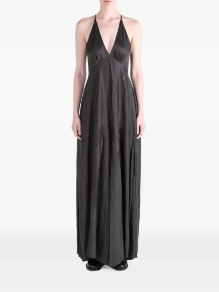 Rochie maxi Yangkehan de mătase cu gât halter negru