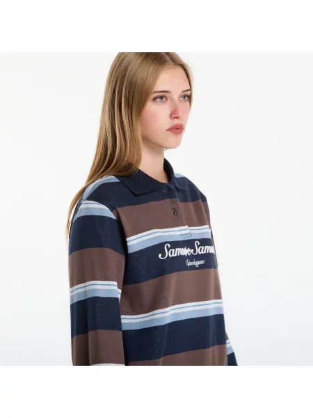Tričko Samsøe Samsøe Sadory Ls Polo Brown Blue St. XS modré
