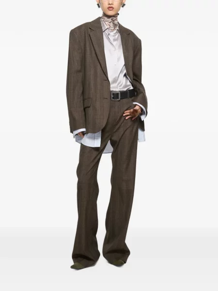 Pantaloni Acne Studios de lână în carouri maro