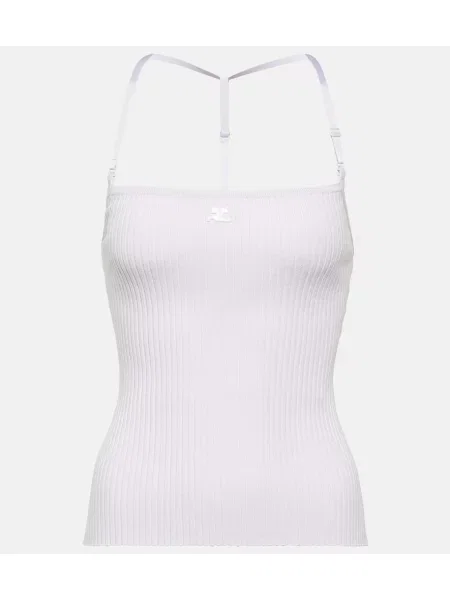 Top Courreges tricotate cu gât halter alb