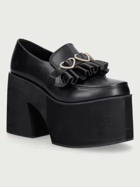 Koi Footwear mocasini cu Dark Delights Chunky Heart Shoes negru