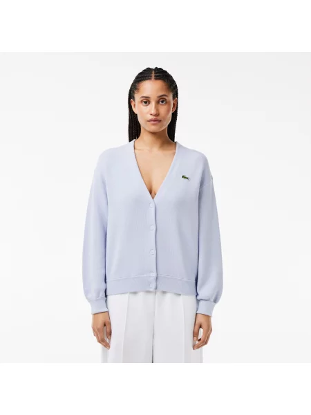 Lacoste Kardigan Z Bawełny Z Dekoltem V niebieski
