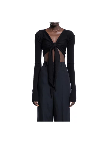 Kardigan Rick Owens wełniany o krotszym kroju kopertowy czarny