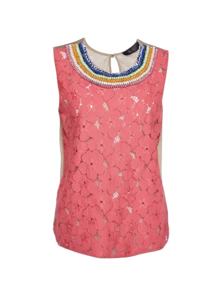Top Max Mara cu model floral din dantelă roz
