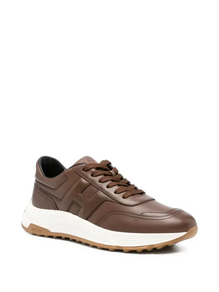 Sneakerși Hogan din piele cu autograf maro