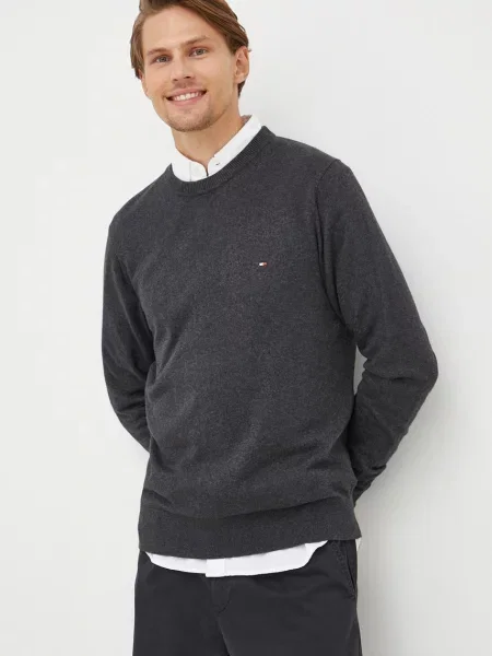 Пуловер с кашмир Tommy Hilfiger мъжки от лека материя сиво