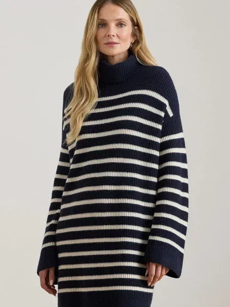 Vlněné šaty Lauren Ralph Lauren tmavomodrá mini oversize
