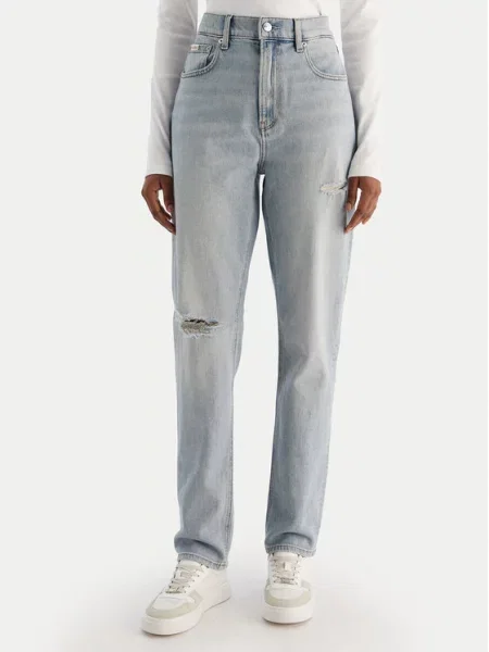 Calvin Klein Jeans Jeansy New Mom Jean Bowery Destroyed Mom Fit niebieski