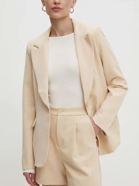 Къс панталон Answear Lab с изчистен дизайн с висока талия бежово