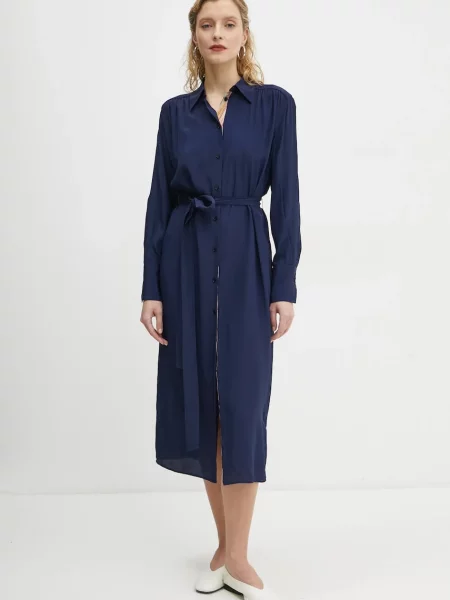 PS Paul Smith rochie din amestec de matase marin midi drept albastru